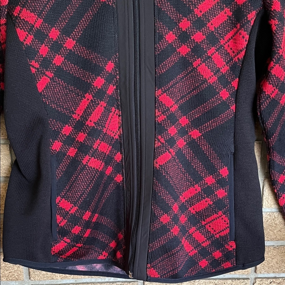 T by Talbots Black Jacket with Red Plaid Zip Front - Picture 3 of 6